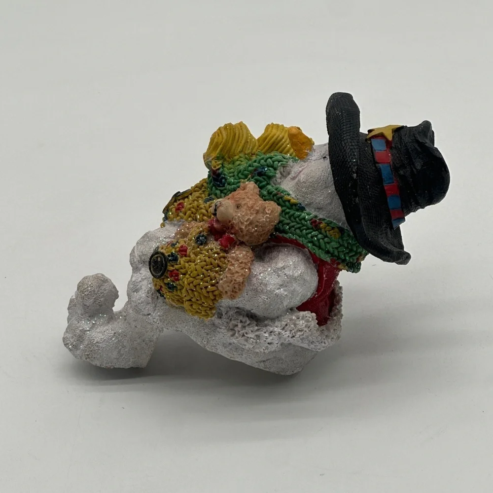 Snowman Shelf‎ Sitter Figurine, Wearing Scarf & Hat Holding Gifts, World Bazzars